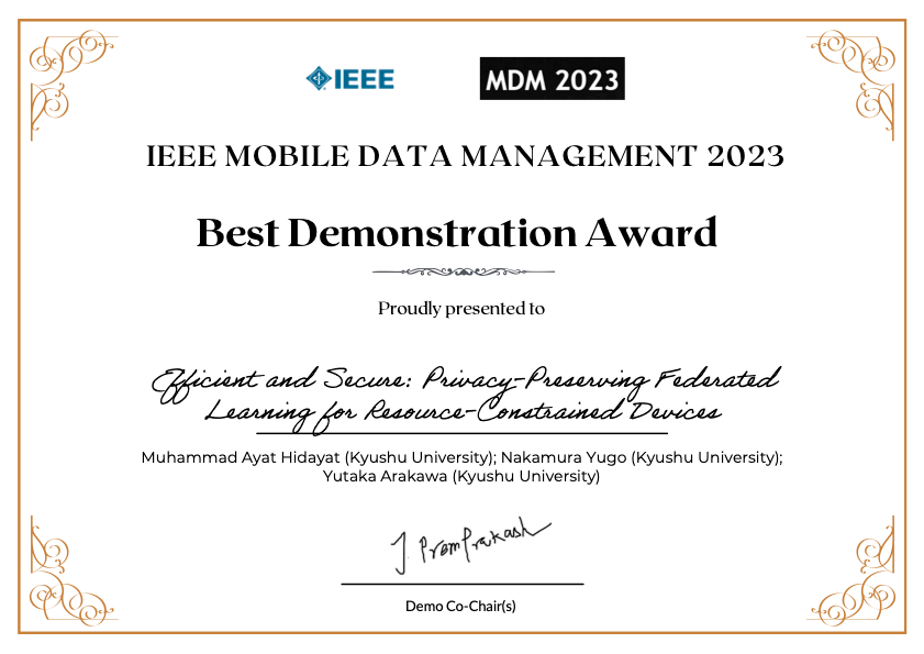 IEEE MDM2023でベストデモンストレーション賞を受賞